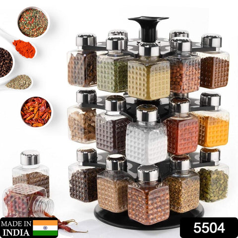 24-piece revolving spice rack with square containers for condiments