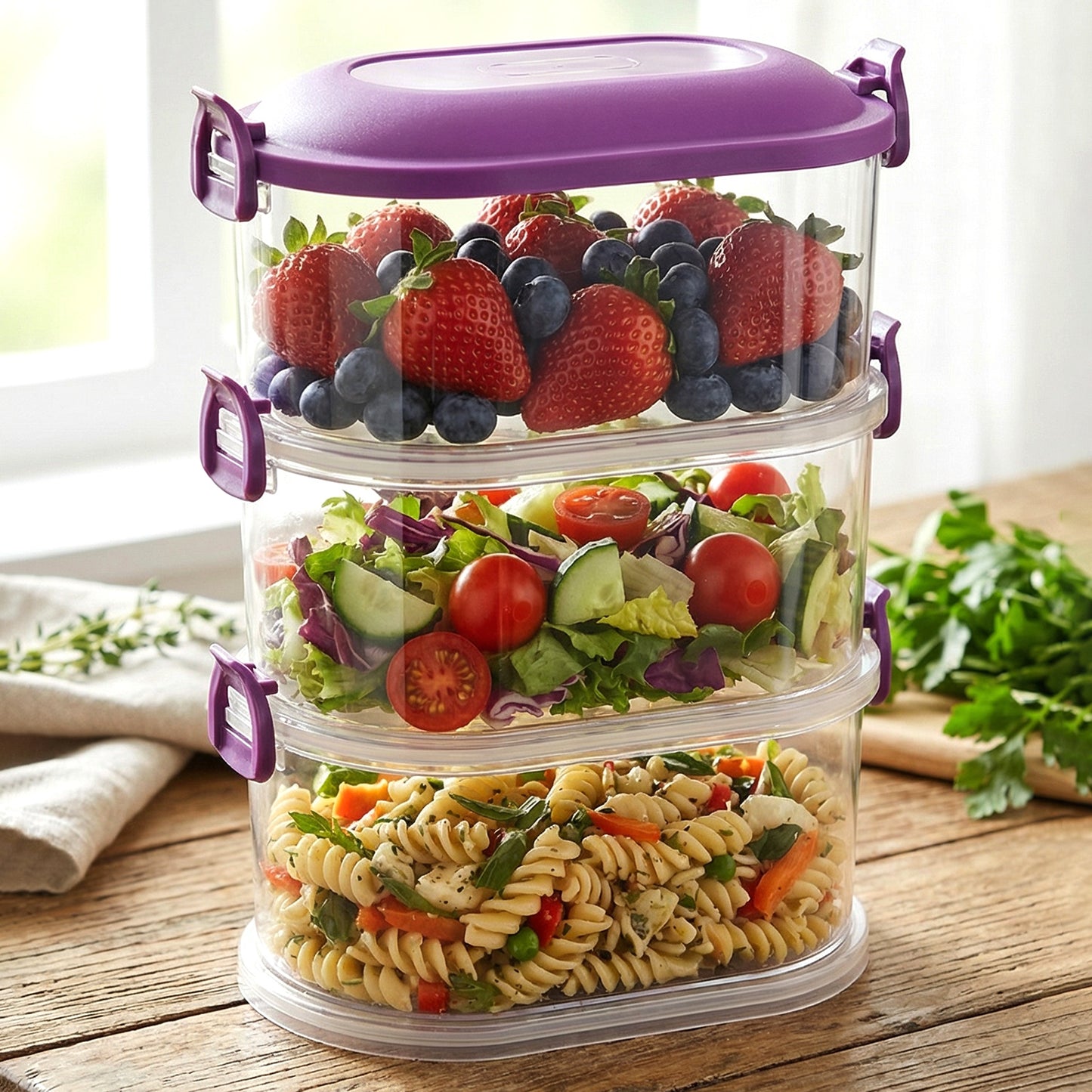 3 Layer Stackable Airtight Food Storage Container Set (1 Set) - Hom... Home & Kitchen product overview