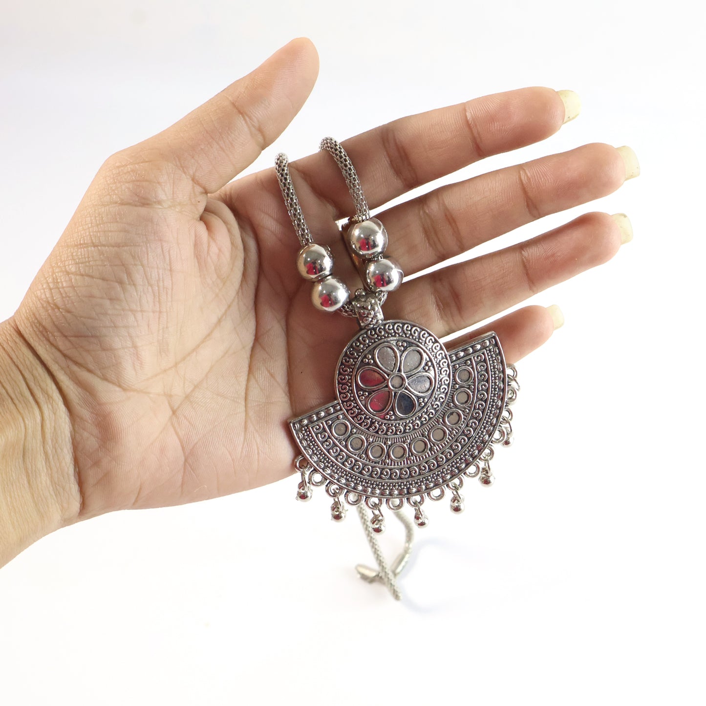 Oxidised Silver-tone Traditional Long Necklace (1 Pc)