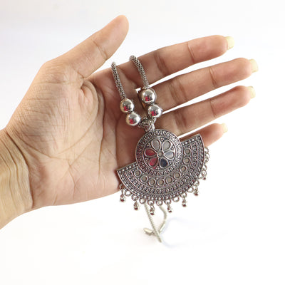 Oxidised Silver-tone Traditional Long Necklace (1 Pc) - second image