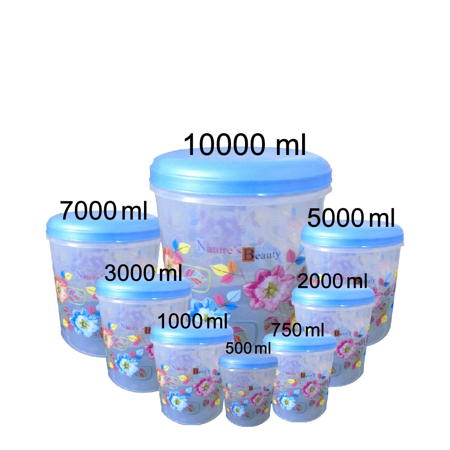 Air Tight Plastic Transparent Container Set (10000ml 7000ml 5000ml 3000ml 2000ml 1000ml 750ml 500ml) - LootFaat