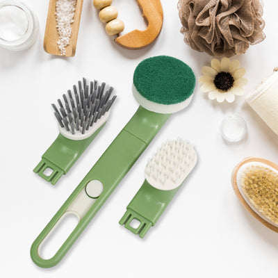 Dish Brush Set With Handle Replacement Heads Drain Tray In Kitchen (9 Pcs Set) - second image