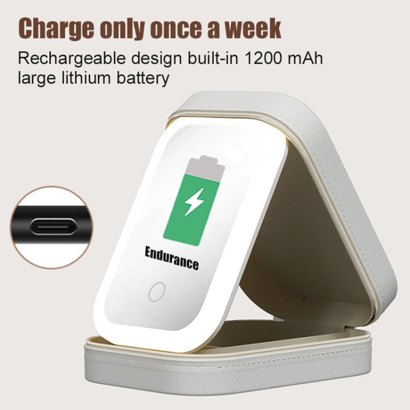 Portable LED Makeup Organizer with Dimmable Mirror – USB Rechargeable Travel Cosmetic Box