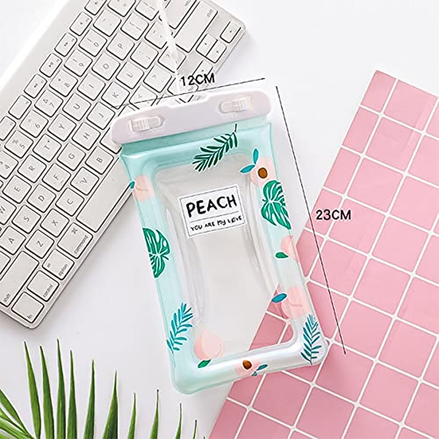 Waterproof Peach Transparent Mobile Pouch With Neck Strap (1 Pc)