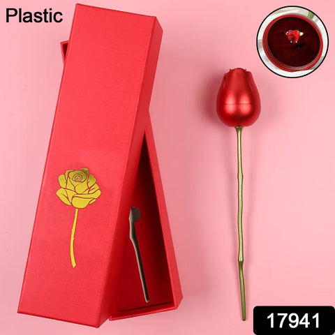 Plastic Red Rose Couple Rings Box-Fancy Rings Box (No Rings Included / 1 pc)