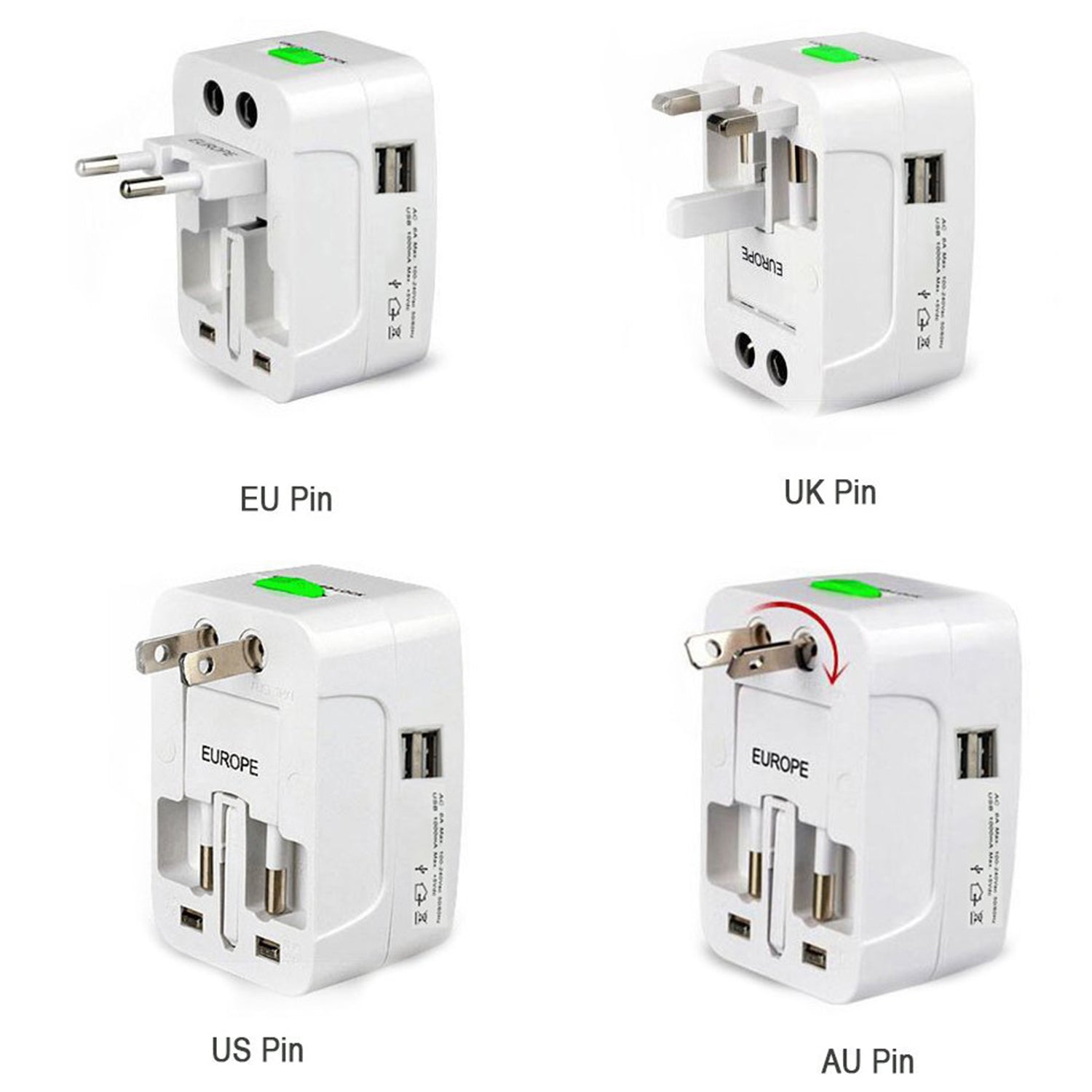 All-in-one Universal Worldwide Travelling Ac Adaptor Plug (Au  Uk  Us  Eu) International Power Charger Electric Usb Power Plug Socket Adapter Converter (1 Pc) - LootFaat