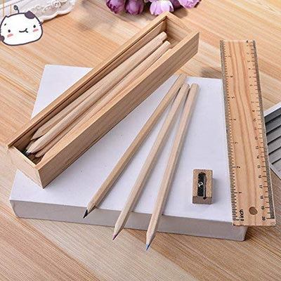 4726 Colorful Wooden Pencil Set With Pencil Box Ruler Sharpener For For Kids Artist Architect - second image