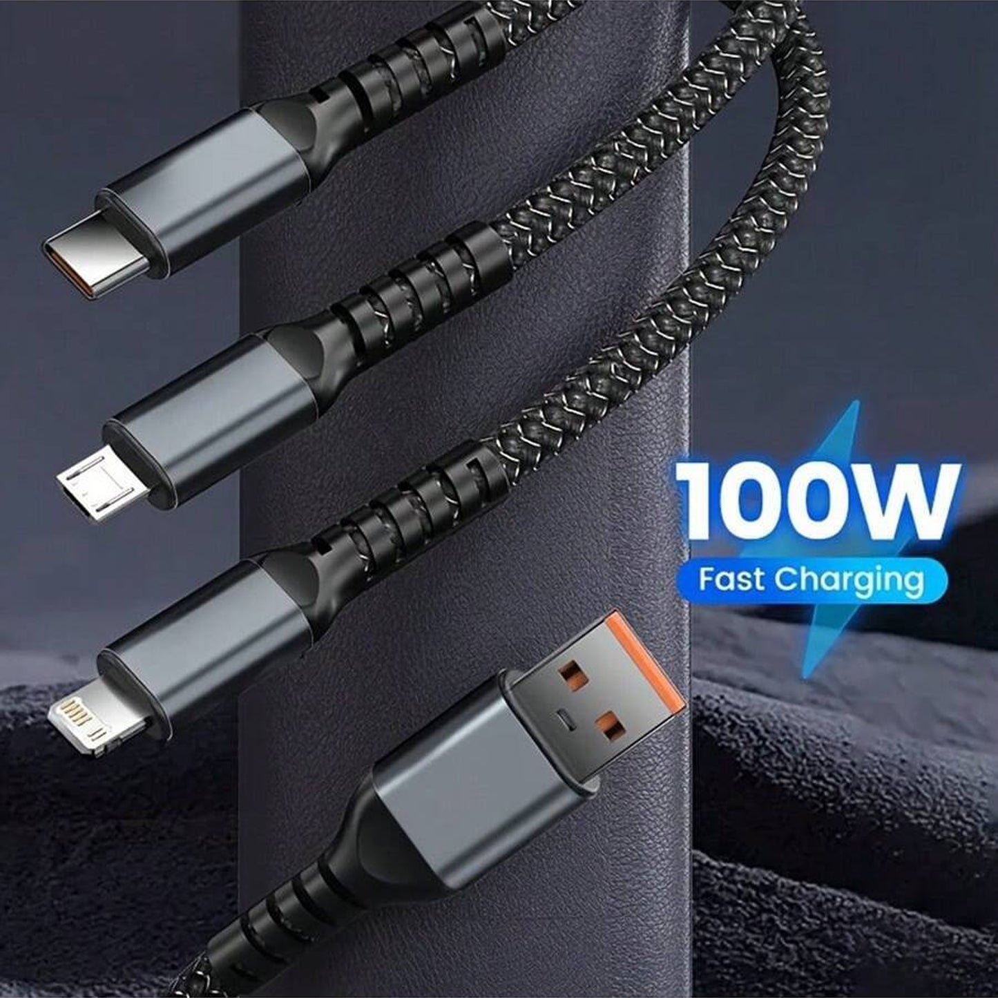 3-in-1 Super Fast Charging Cable 100w - LootFaat