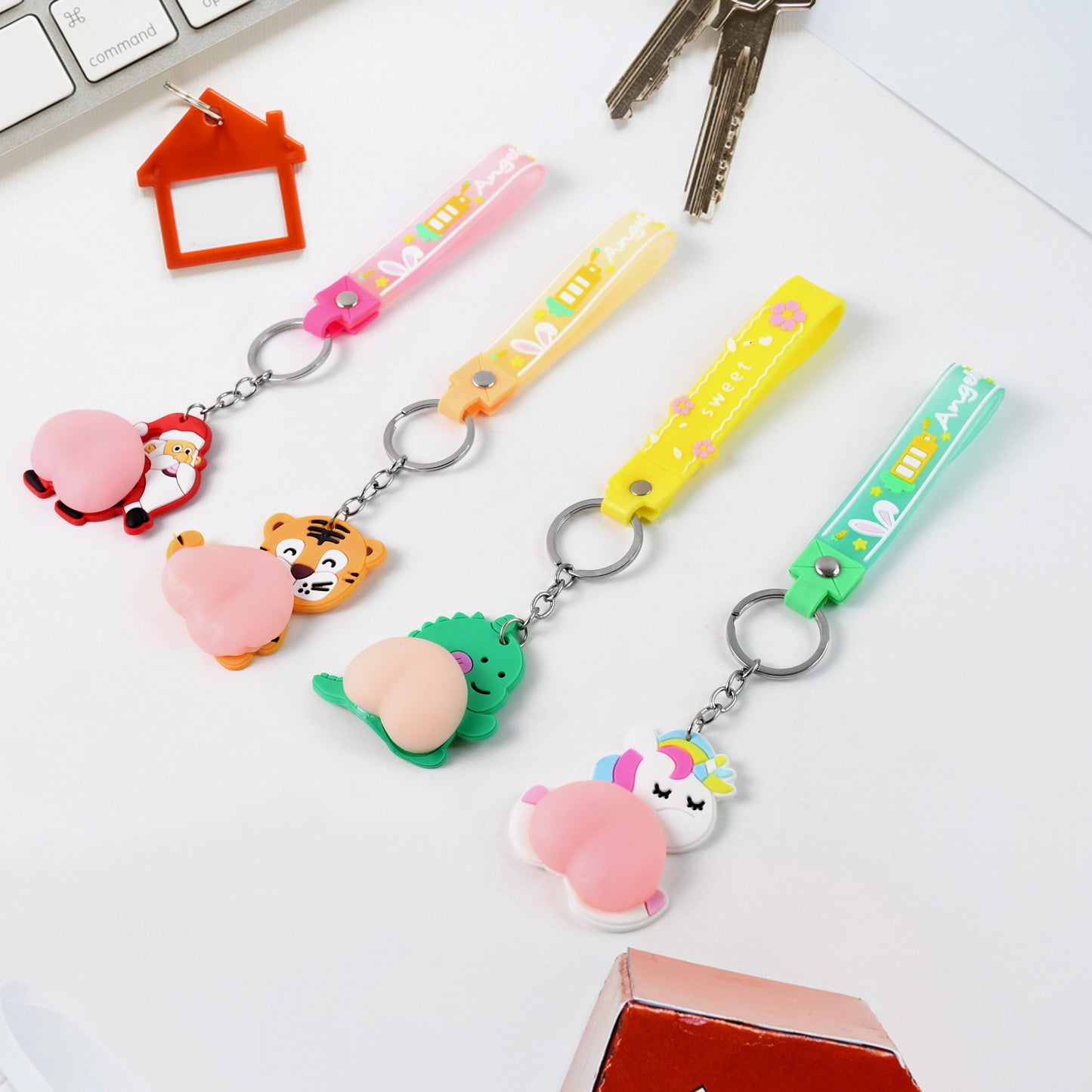 Silicone Keychain With Wrist Strap  Squeeze Toy (1 Pc Mix Design)