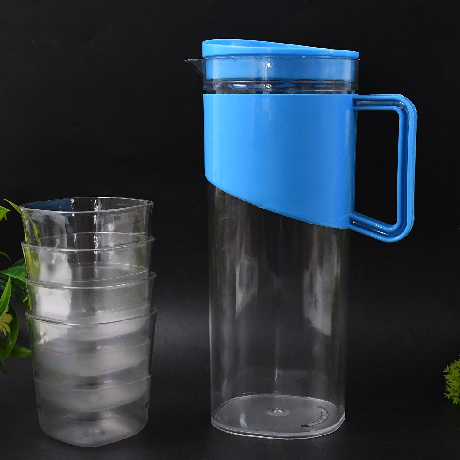 Transparent Stylish Premium Jug With Elegant Handle (2000 Ml Jug Approx  4 Pcs Plastic Glass) - LootFaat