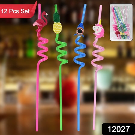 Childrens Plastic Straws Reusable Plastic Straws (12 Pcs Set  Mix Design) - LootFaat