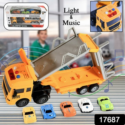 Long-Haul Vehicle Transport Truck Playset with 5 Trucks, Lights & Sounds