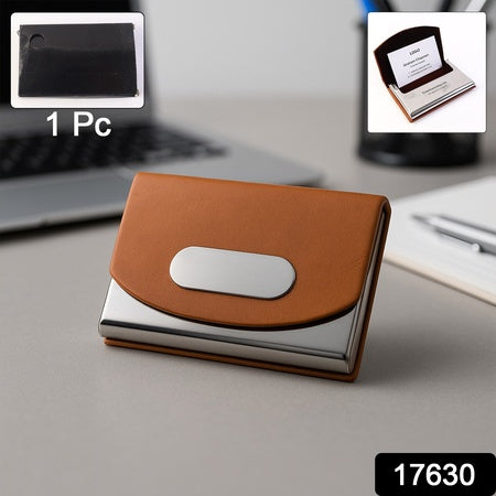 Leather  Stainless-steel Business Card Holder (1 Pc)