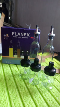 10011 Transparent Glassoil Dispenser 500 Ml Bottle Set Of 2 Spice Jar 250 Ml Set Of 3 Oil Bottle For Kitchen Oil  Vinegar Storage Glass Bottle Glass Container For Spice Masala (5 Pcs Set)