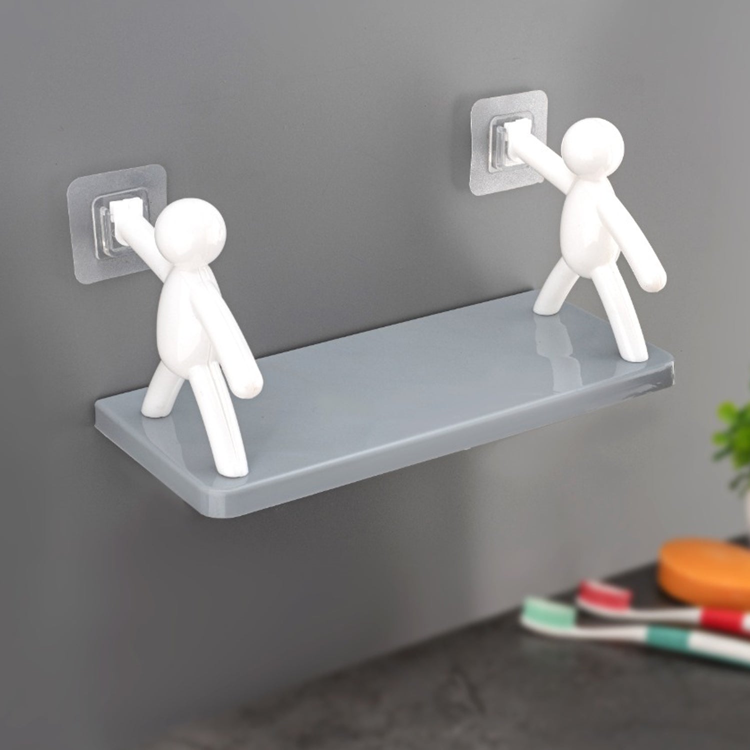 Self Adhesive Cute Floating Shelves Wall Shelf  Wall Mounted Organizer - Human Figurine  Brown Box - LootFaat