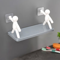 Self Adhesive Cute Floating Shelves Wall Shelf  Wall Mounted Organizer - Human Figurine  Brown Box - LootFaat