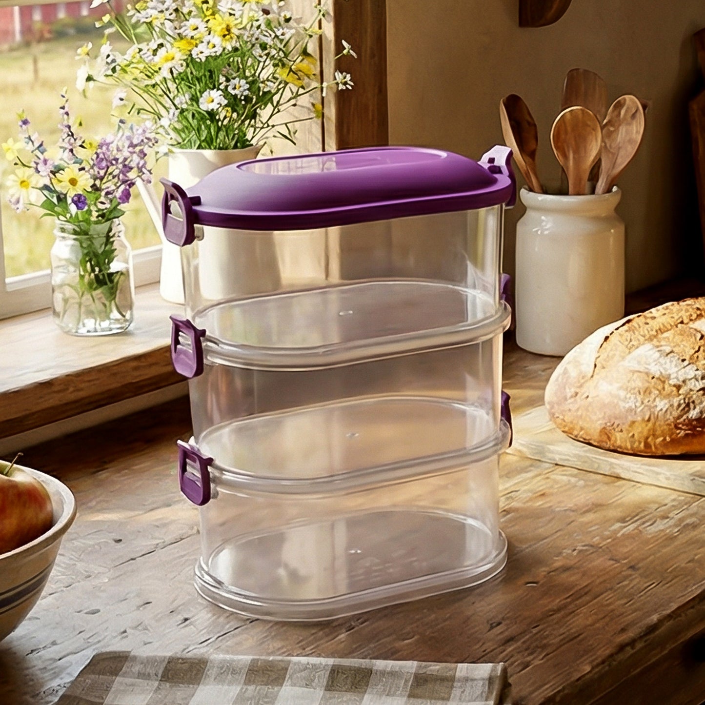 Close up of 3 Layer Stackable Airtight Food Storage Container Set (1 Set) - Hom... features and build quality