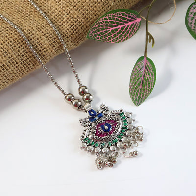 Elegant Traditional Oxidised Temple Motif Long Necklace (1 Pc) - second image