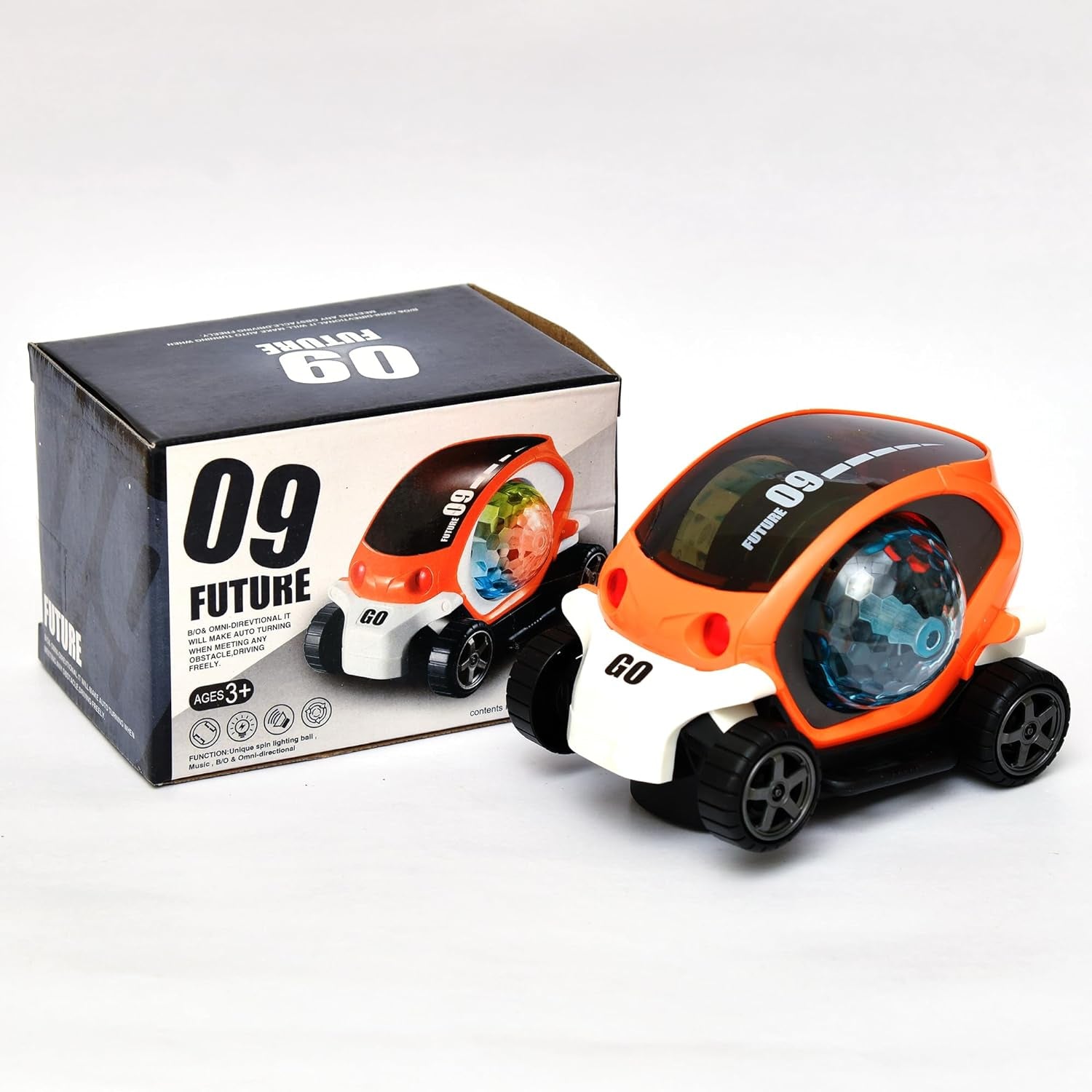 Plastic 360 Degree Rotating Stunt Car Toy For Kids - Bump And Go Action With 4d Lights And Music Plastic Mini Car With Disco Ball (1 Pc  Battery Not Included) - LootFaat