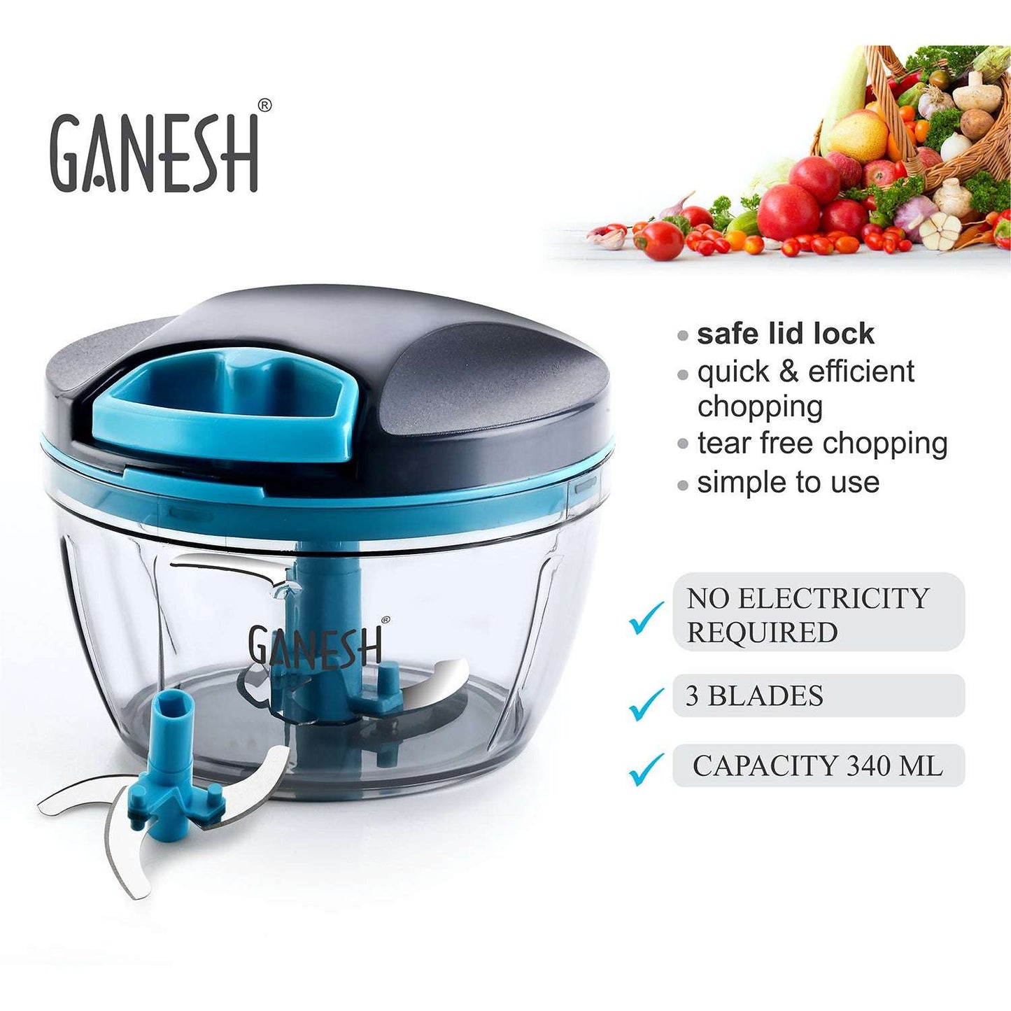 Ganesh Wonder Chopper - 470ml Grey Vegetable Chopper