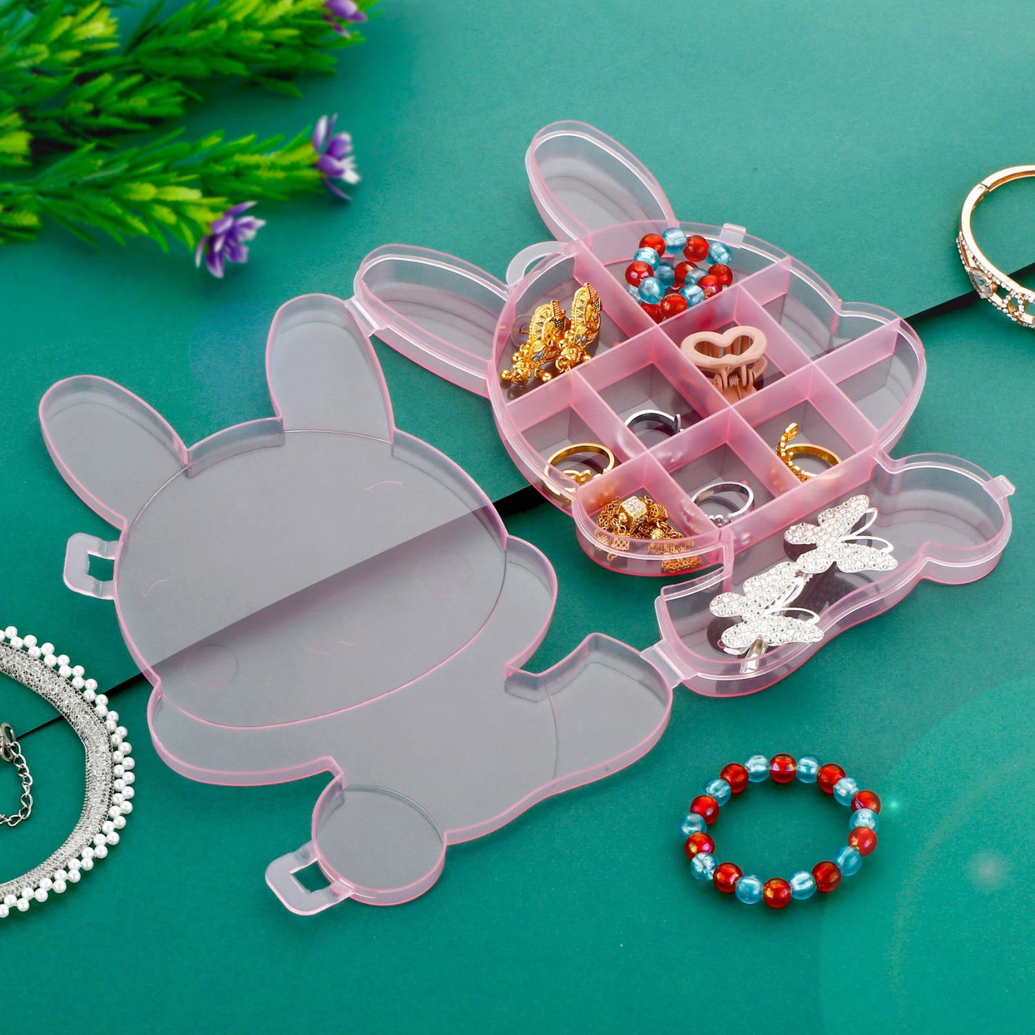 Transparent Cartoon Bear Clear Plastic Storage Box Jewelry Box Jewelry Organizer Holder Cabinets For Small Objects (1 Pc) - LootFaat