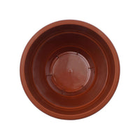 Side view of 8-inch brown plastic garden pot