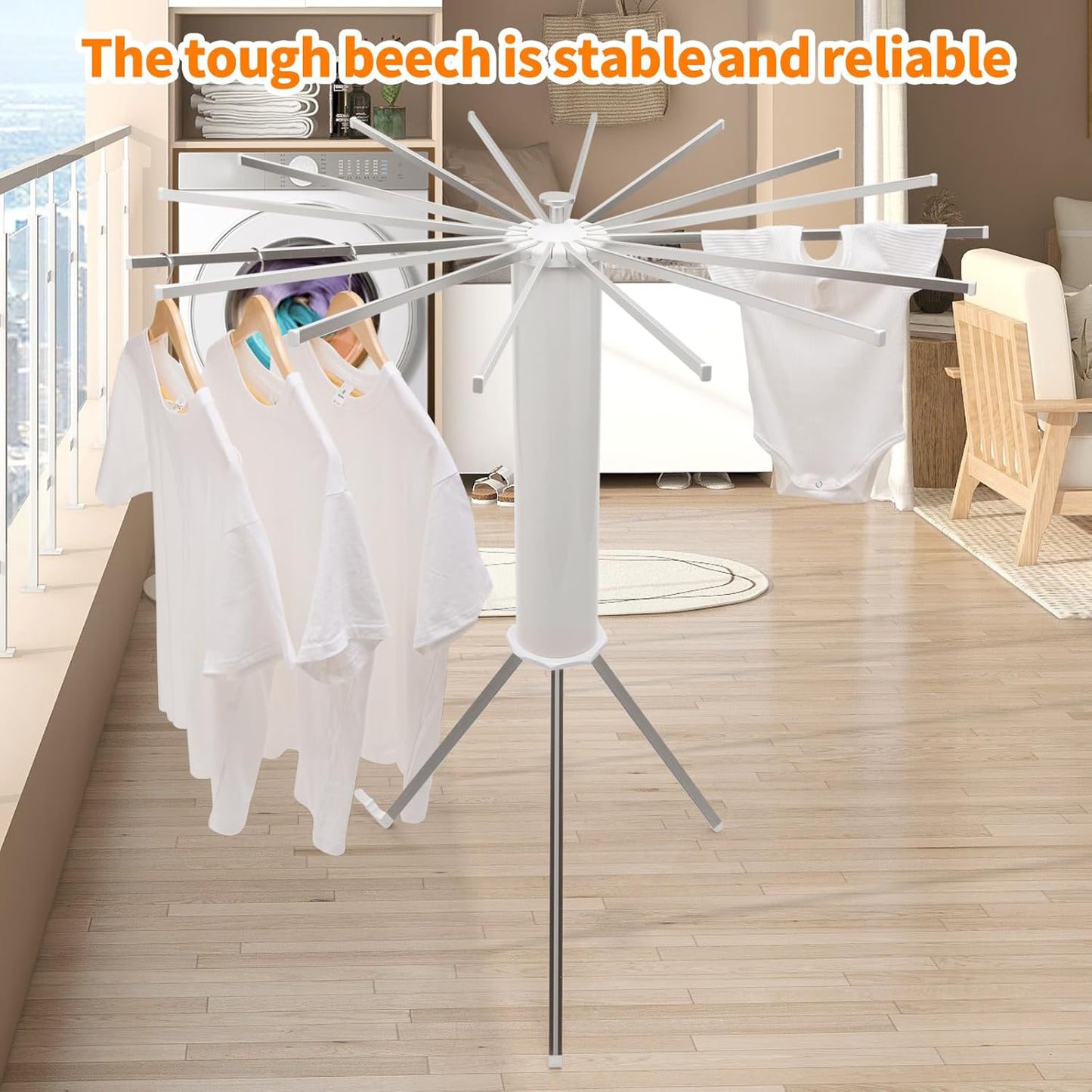 Foldable Rotary Clothes Drying Rack - 16 Rods, 360° Rotation