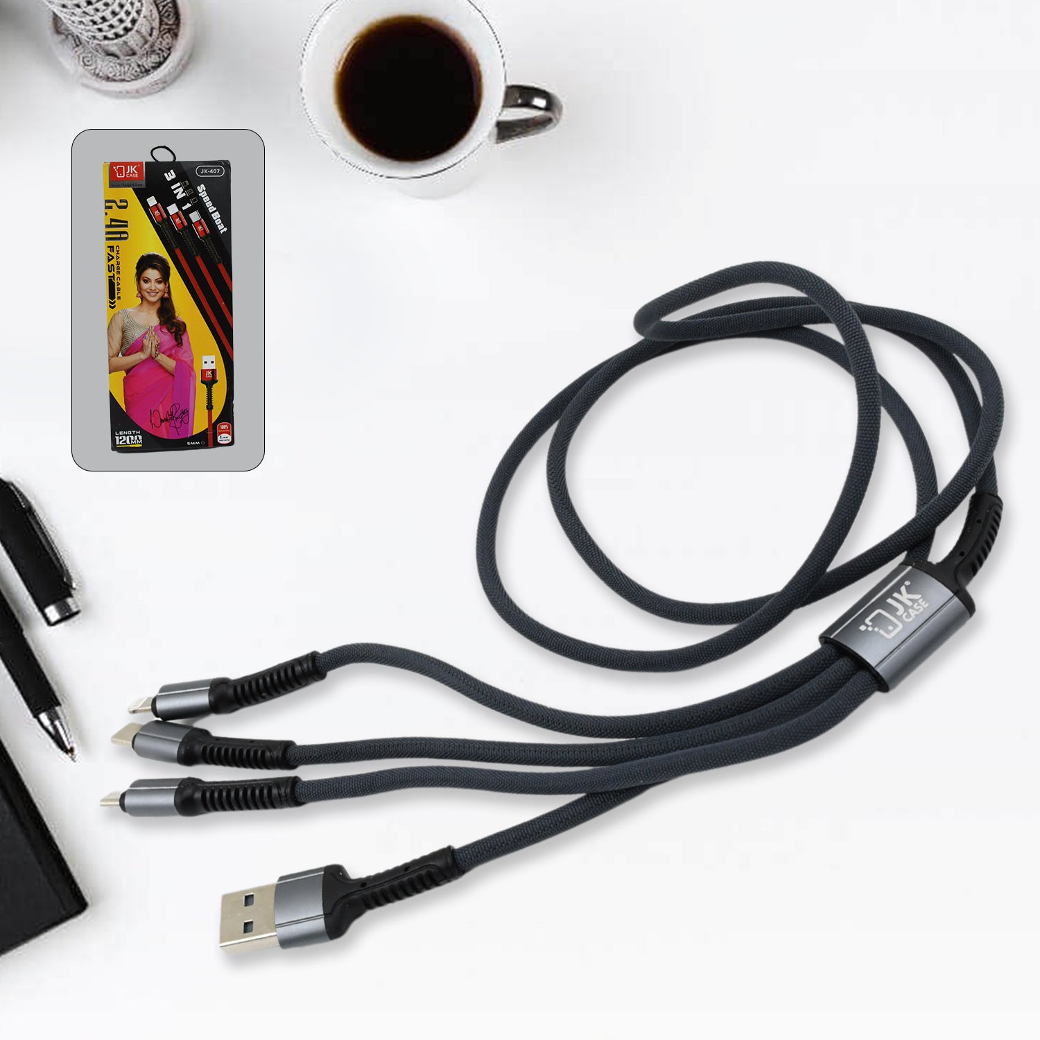 3 In 1 Multi Super Fast Charging Cable (1 Pc  1200 Mm) - LootFaat