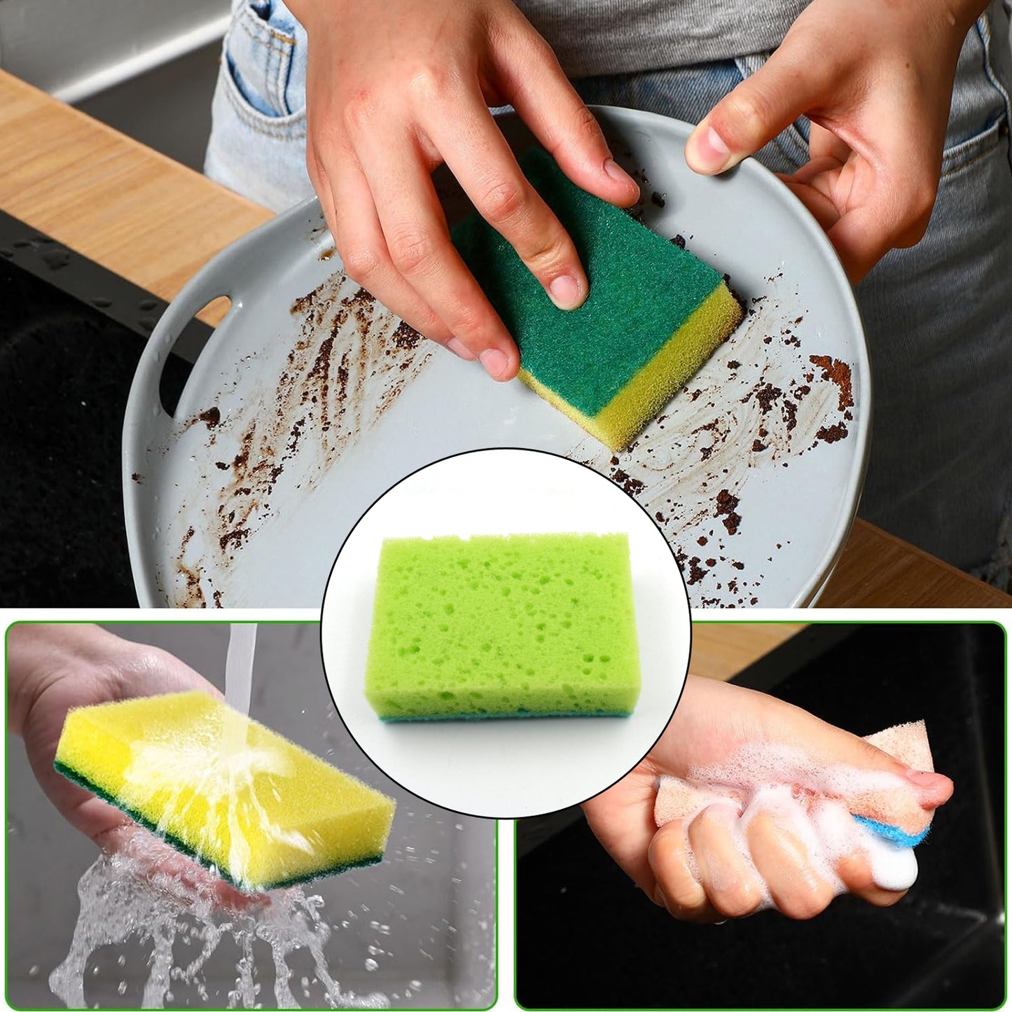 Multi-purpose Medium 2 In 1 Color Scratch Scrub Sponges Sponge Wear Resistance Dish Washing Tool High Friction Resistance Furniture For Refrigerator Sofa For Kitchen Household (1 Pc) - LootFaat