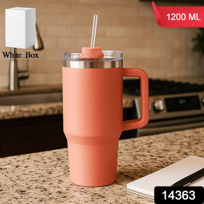 Peach 1200ml Insulated Travel Mug with Handle & Straw