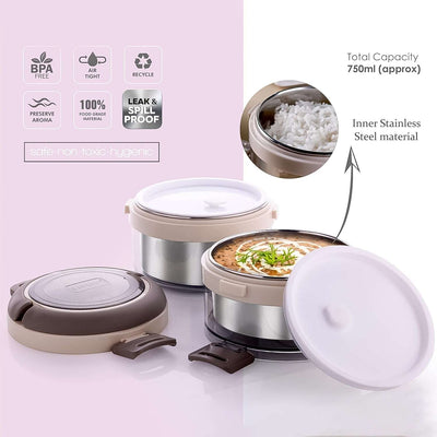 Ganesh Steko-2 Double Layer Insulated Stainless Steel Lunch Box with Spoon