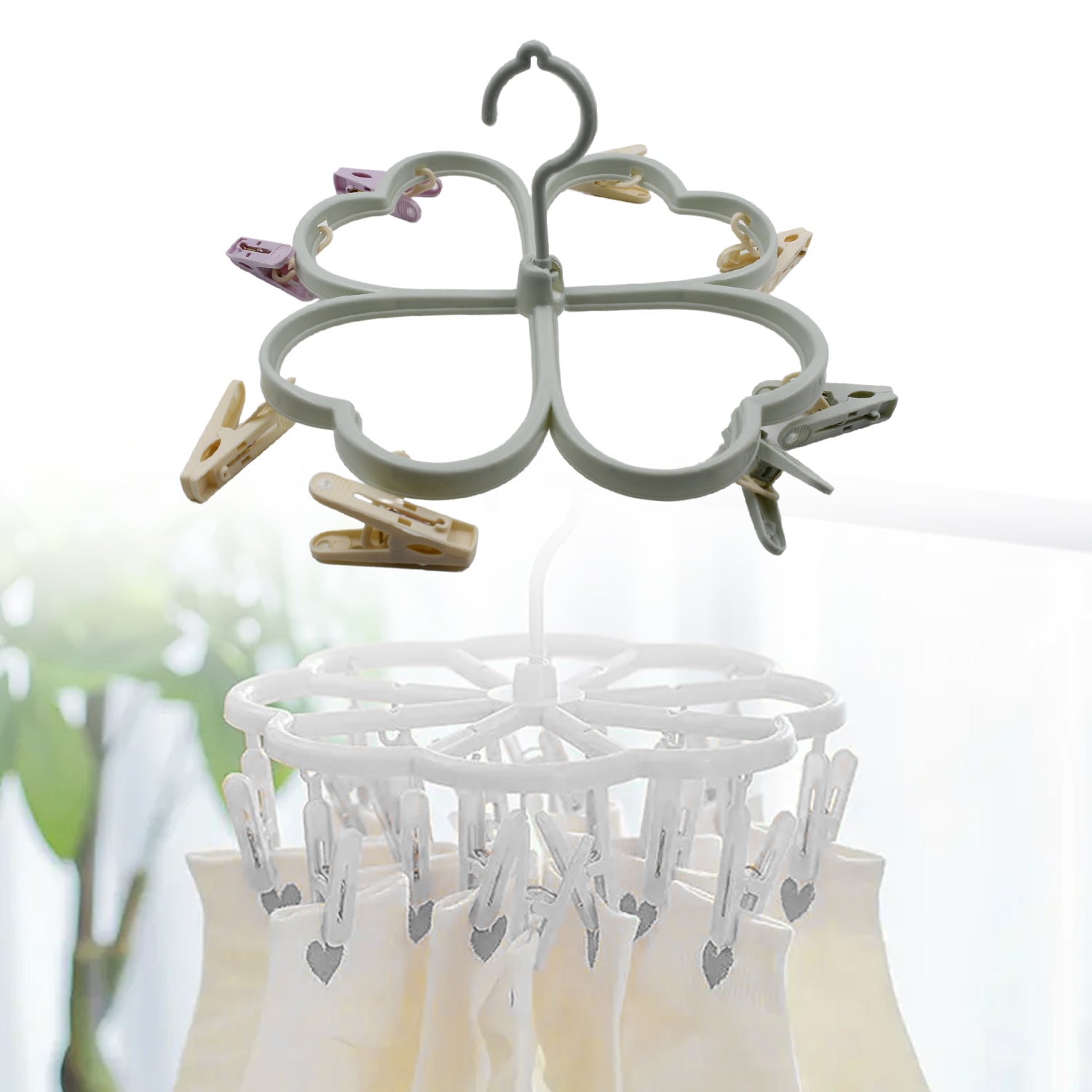 Heart Shape Clothe Spin Rack Laundry Drying Rack Clothes Hangers With 8 Clips Clip Hanger Drip Hanger For Drying Underwear Baby Clothes Socks Bras Towel Cloth Diapers Gloves - LootFaat