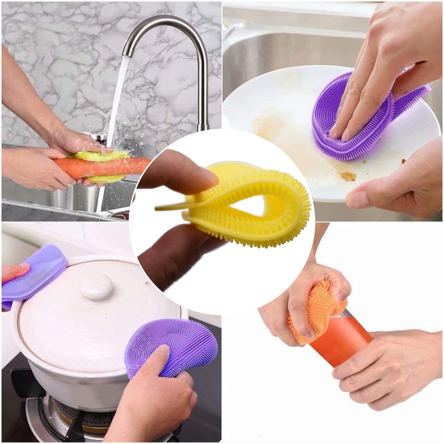 Silicone Dish Scrubber Sponge Mildew Free Non Stick (Mix Color) - LootFaat