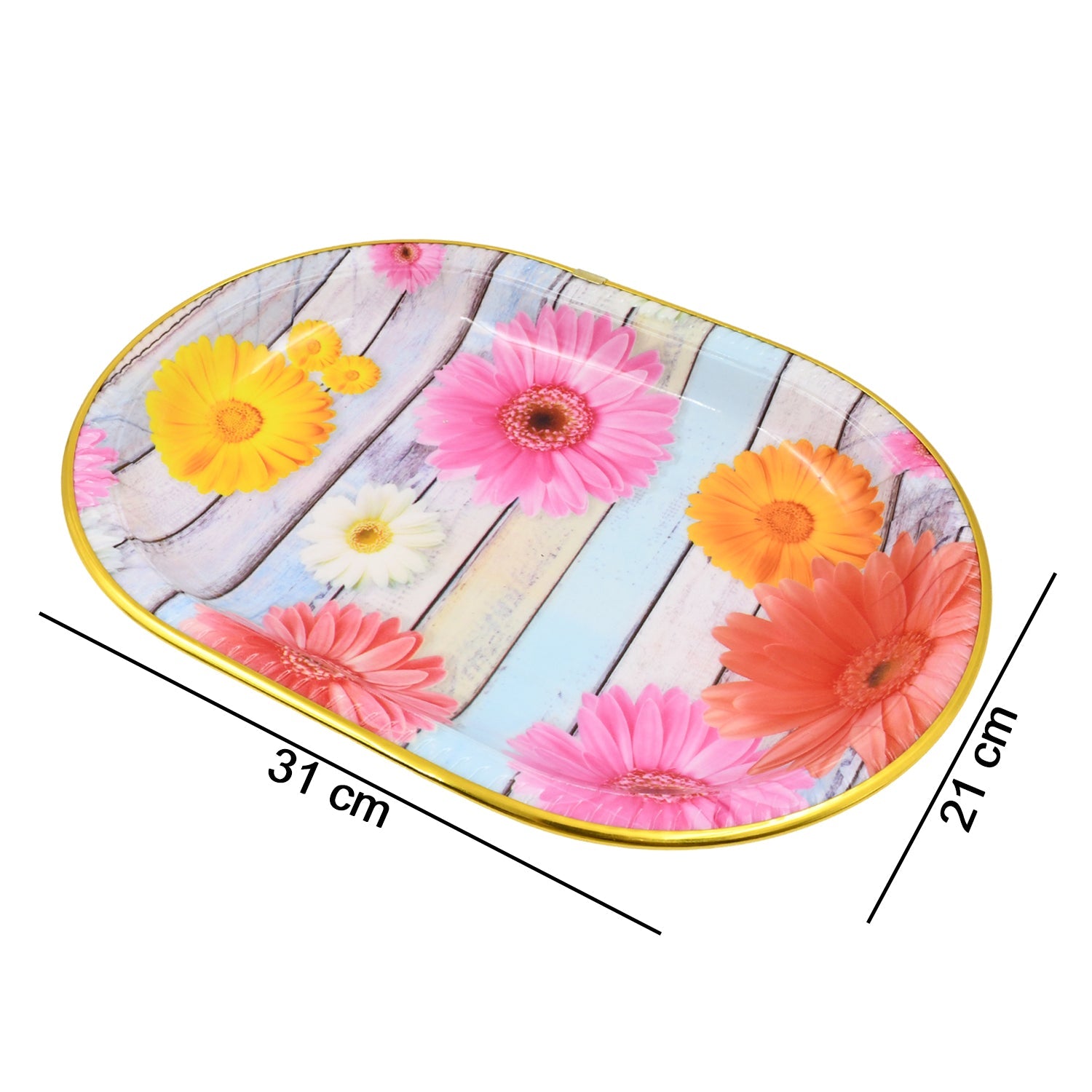 Medium Plastic Flower Printed Design Serving Tray (1 Pc  31 X 21 Cm) - LootFaat