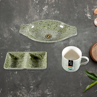 8240 Sunday Funday Ceramic Tea  Cups  Mug With Plastic Snacks Platter And 2 Compartment Chutney Bowl Milk Cup Coffee Cup Breakfast Cup Drinking Mug Or Outdoor For Household Gift For Birthday Wedding Party (6 Pcs Set) - second image