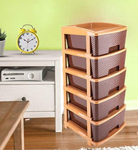 5tier Plastic Modular Drawer System For Multiple Use (Brown Colour) - LootFaat