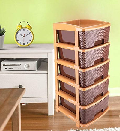 5tier Plastic Modular Drawer System For Multiple Use (Brown Colour) - second image