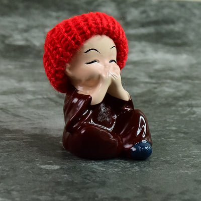 Decorative Resin Monk Buddha Showpiece Set Of 4 With Traditional Straw Hats - second image