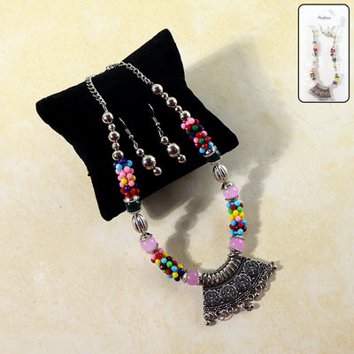 Premium Multicolor Beaded Oxidised Necklace (1 Pc Set)