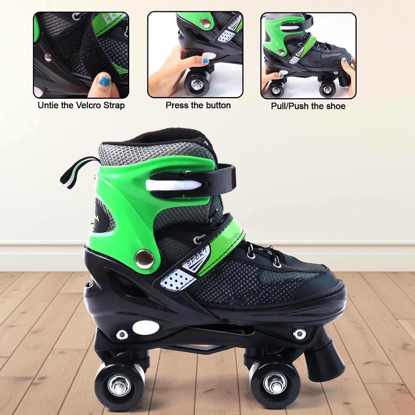 Adjustable Quad Roller Skates For Kids (Large  1 Pair)