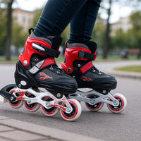 Professional Adjustable Inline Skates (Medium) - PU Wheels, Aluminum Frame & Triple Safety Closure for Kids & Adults