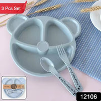 Kids 3 Compartment Food Tray  Plates With Spoon  Fork (1 Set) - LootFaat