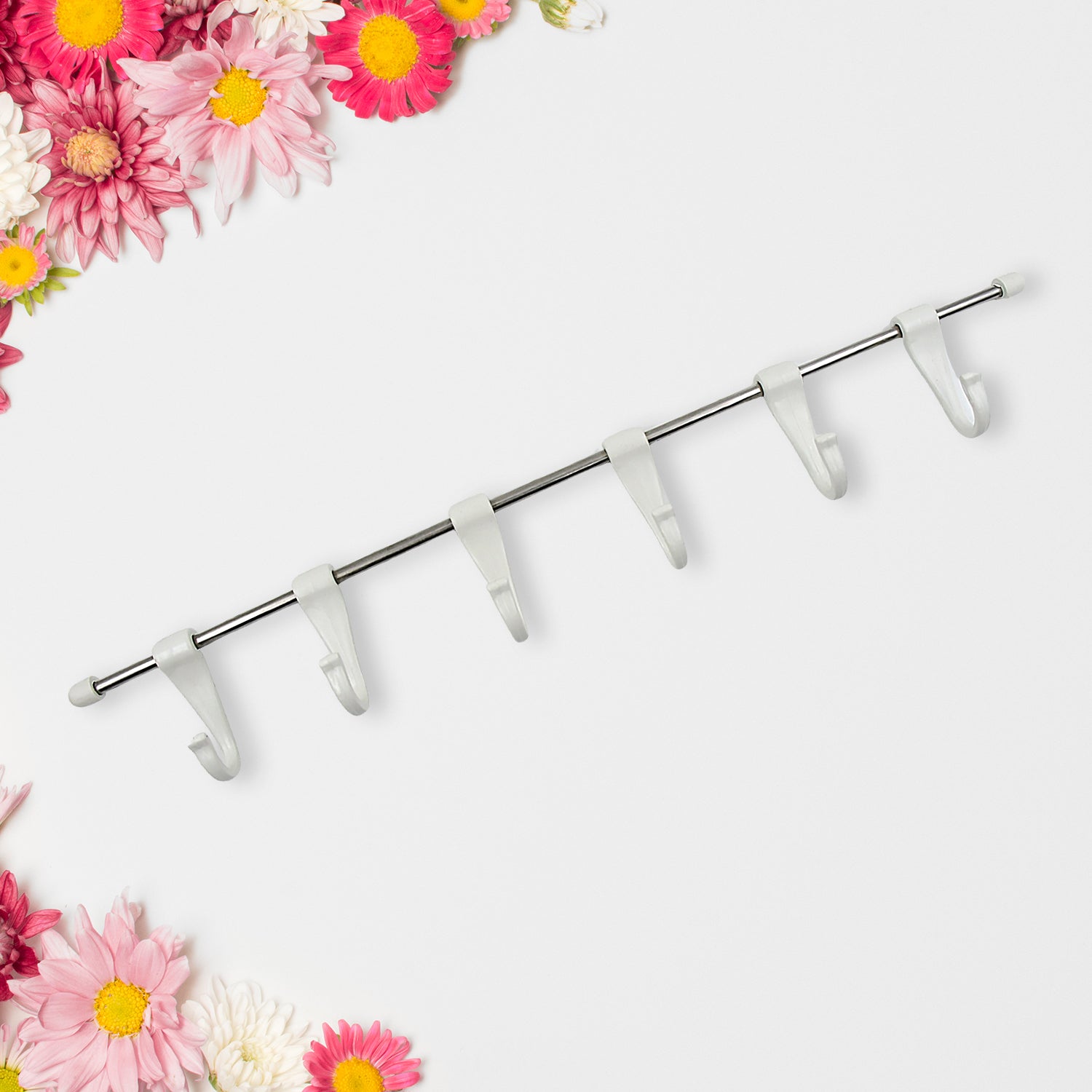 Stainless Steel Utensil Hanger Rail Nail Free Wall Mount With 2 Magic Stickers  6 Plastic Hooks For Kitchen - LootFaat