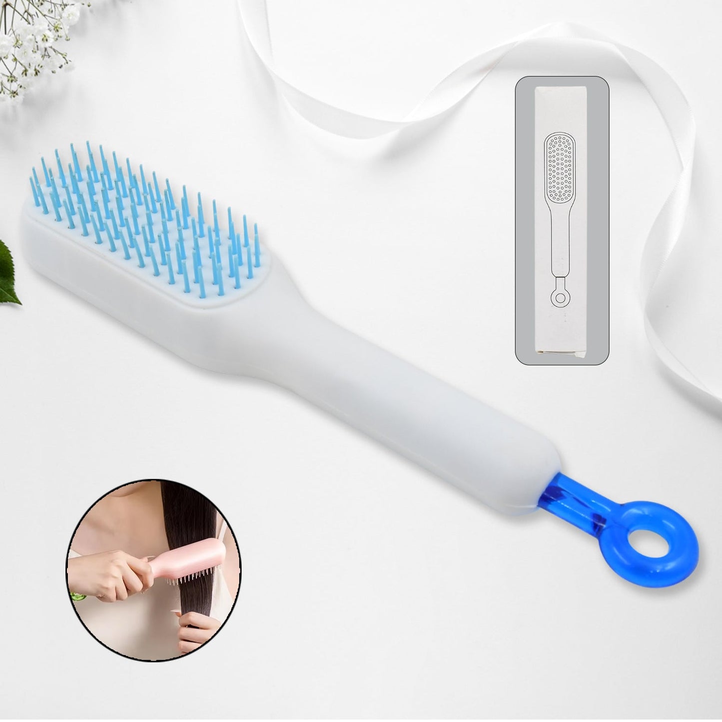 Self-cleaning Hairbrush Massage Comb (1 Pc  With Box) - LootFaat