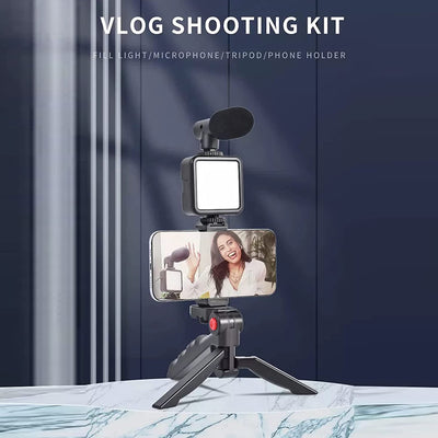 6054 Vlogging Kit For Video Making With Mic Mini Tripod Stand Led Light  Phone Holder Clip For Making Videos - second image