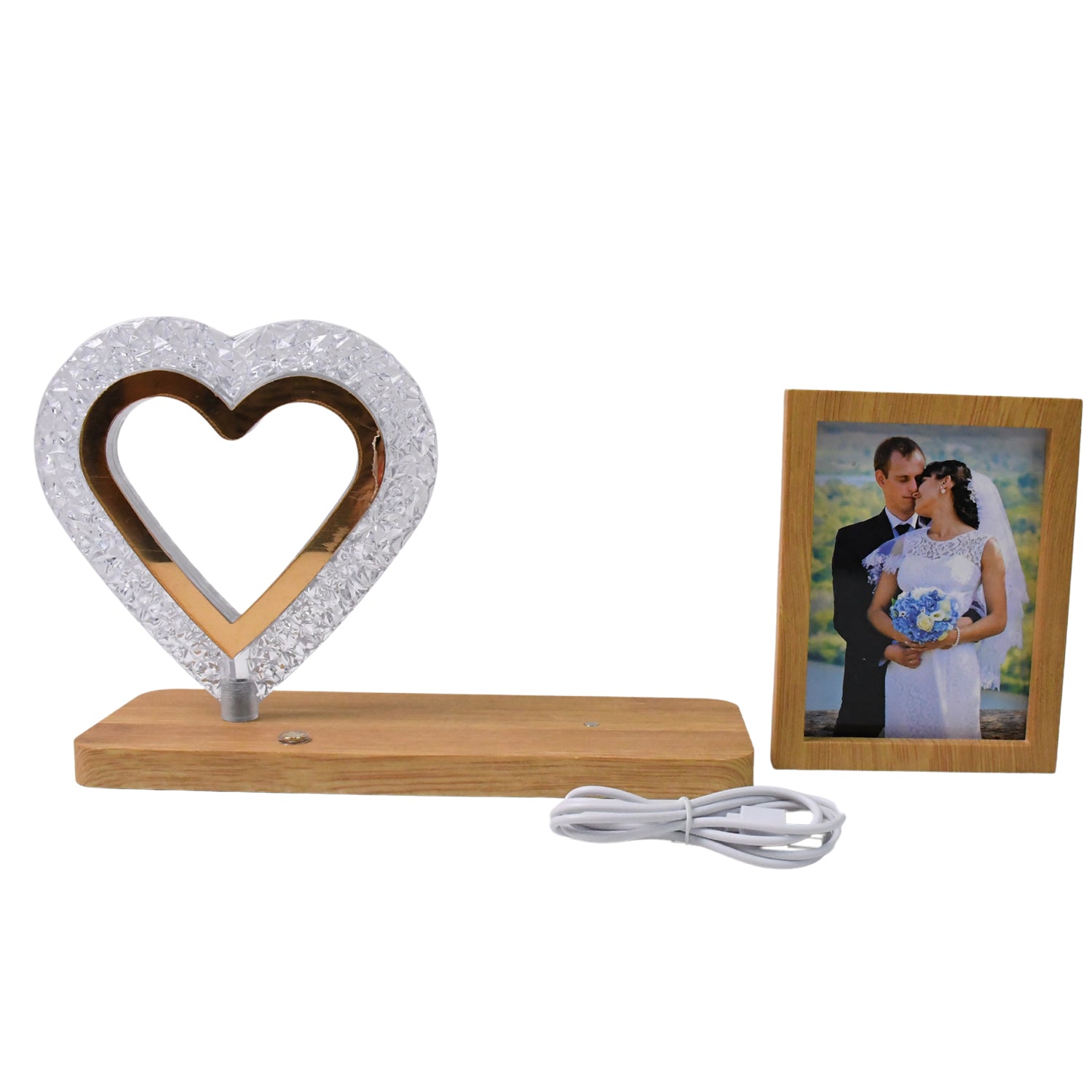 Heart Shape Cystal Led Lamp  Photo Frame Night Lamp  Wedding Gift  Love Couple - LootFaat