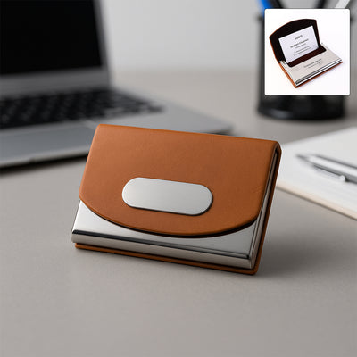 Leather  Stainless-steel Business Card Holder (1 Pc)