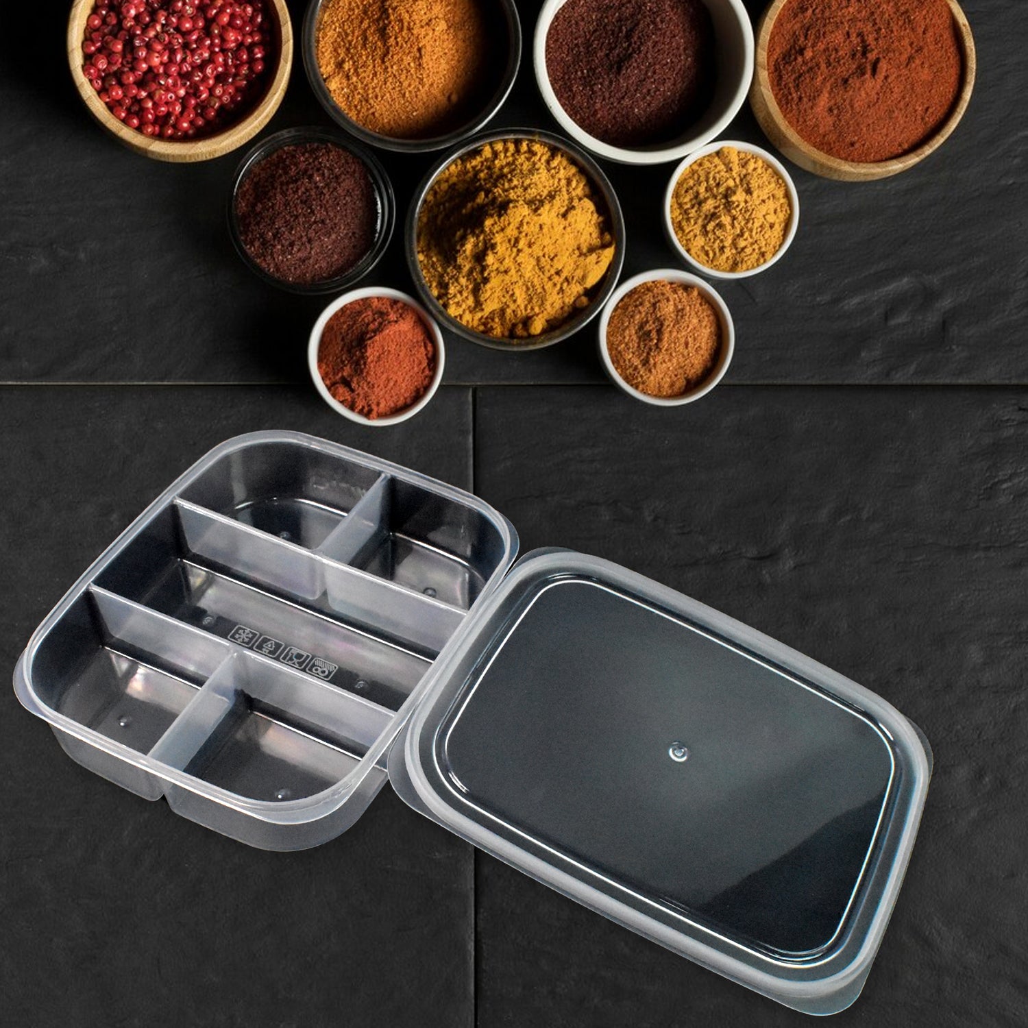 Plastic 5- Compartment Excellent Container Reusable Lunch Box (1 Pc) - LootFaat