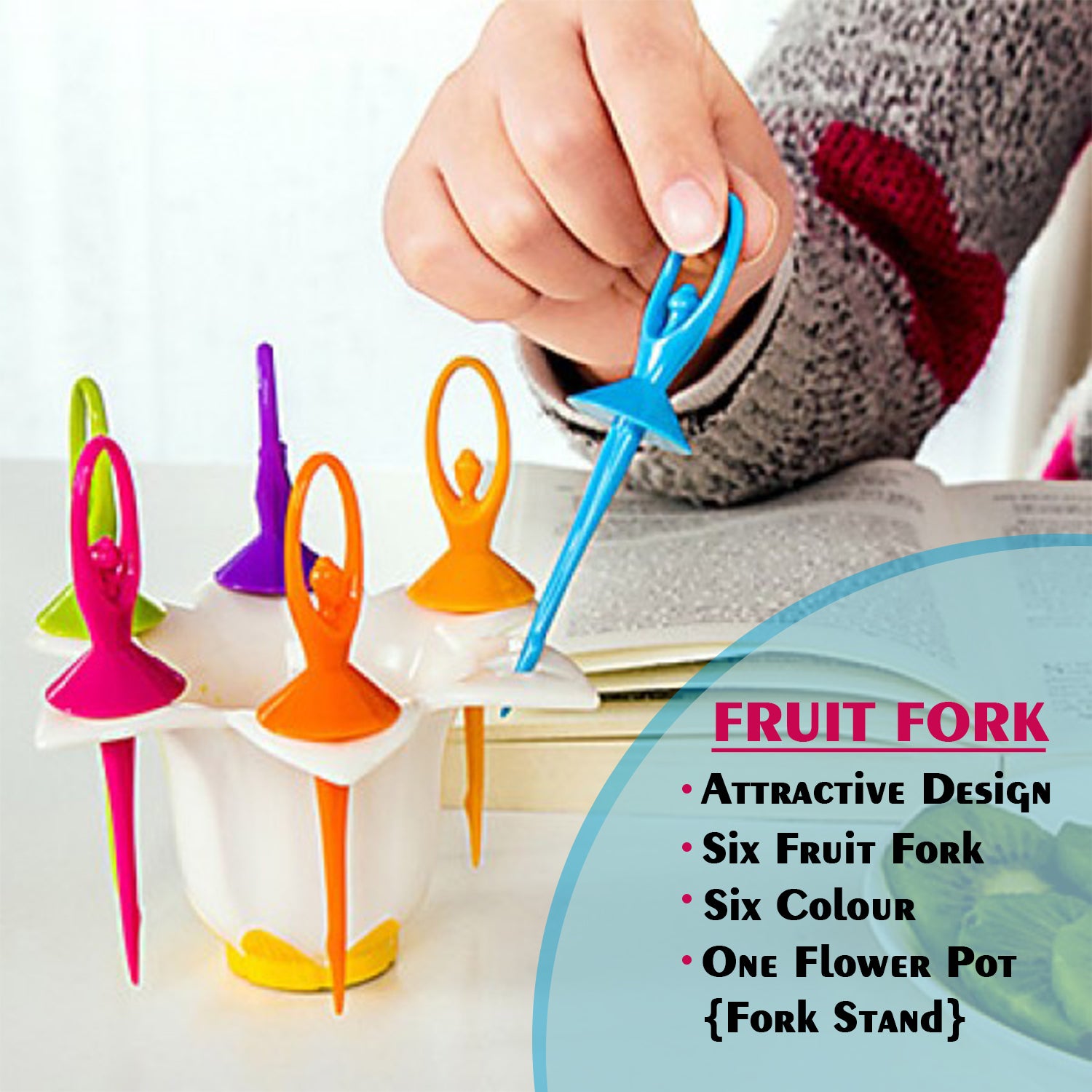 Dancing Doll Fruit Fork Cutlery Set With Stand Set Of 6. - LootFaat