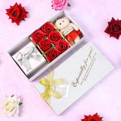 Valentine Day Gift Set Scented Rose Flowers Pack With Teddy - second image
